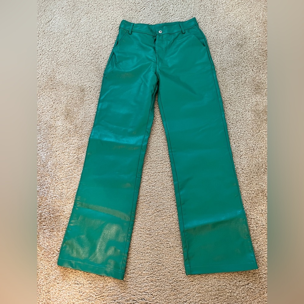 Green leather pants